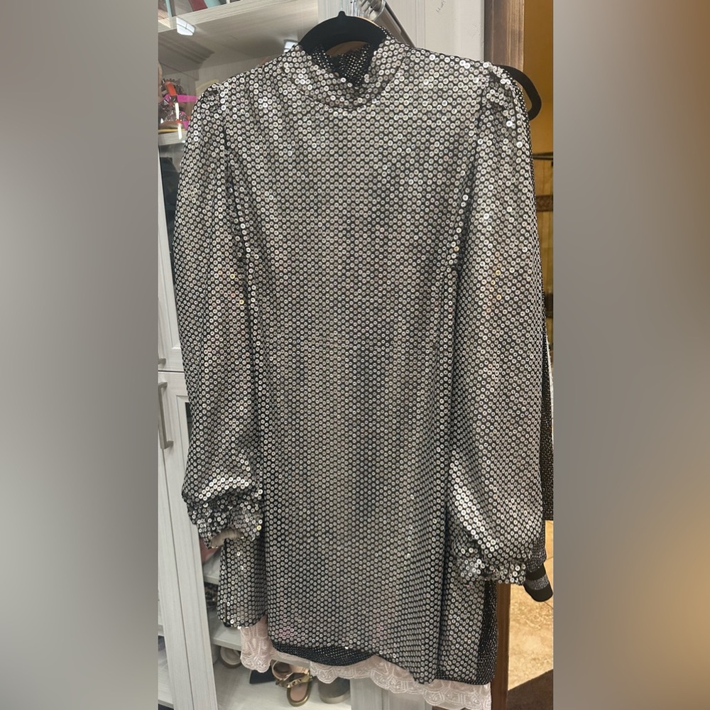 Tularosa Silver Sequin Long Sleeve Dress